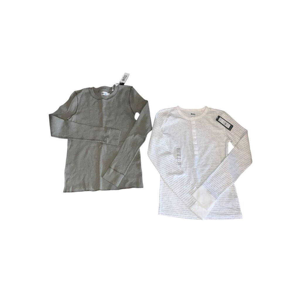 2 Alpine Design M waffle olive green duo folds snow gray henley thermal shirts